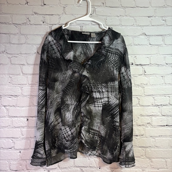 Chico's Tops - Chico’s Women's Sheer Black and White Top with Ruffles Size XL